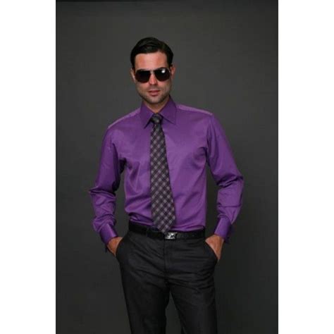 dark purple shirt with tie.